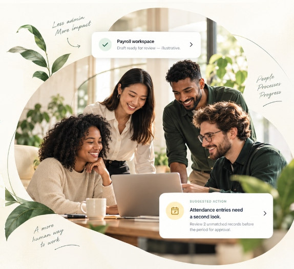 Diverse collaborative team in bright workspace with Staffluma intelligent operations